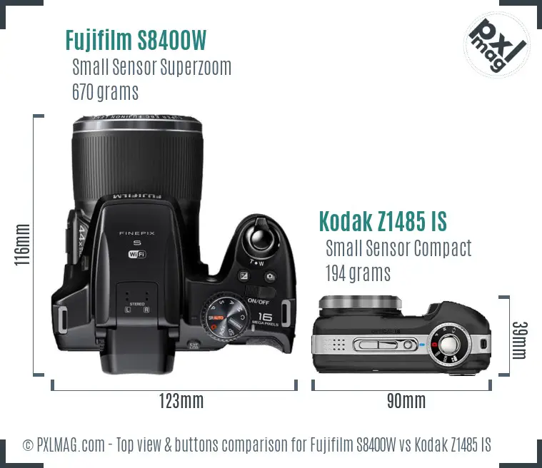 Fujifilm S8400W vs Kodak Z1485 IS top view buttons comparison