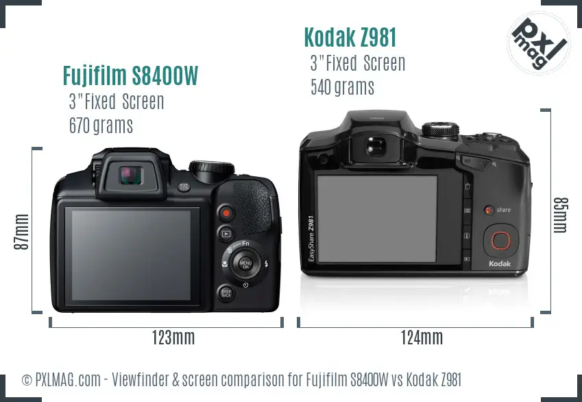 Fujifilm S8400W vs Kodak Z981 Screen and Viewfinder comparison