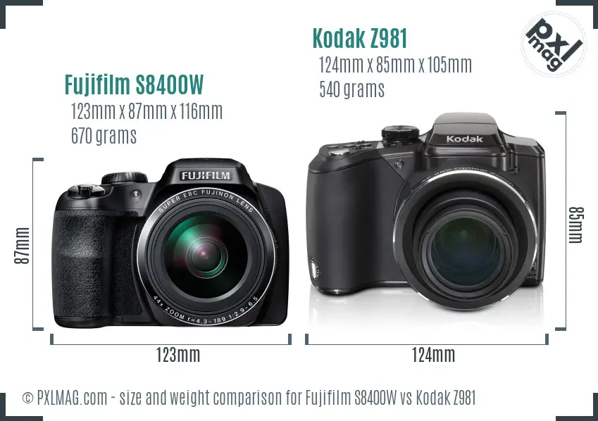 Fujifilm S8400W vs Kodak Z981 size comparison