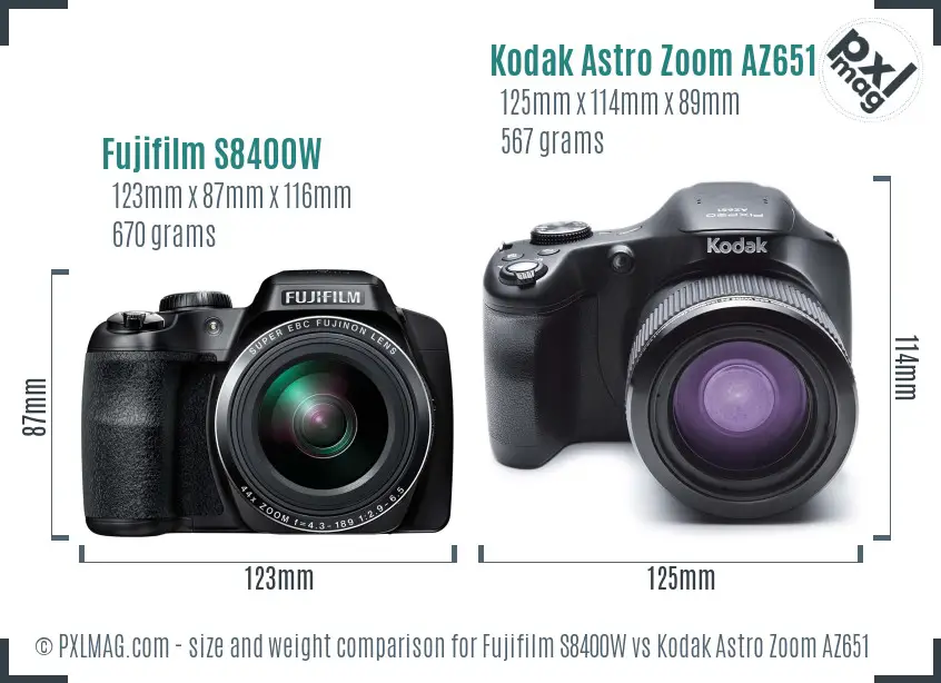 Fujifilm S8400W vs Kodak Astro Zoom AZ651 size comparison