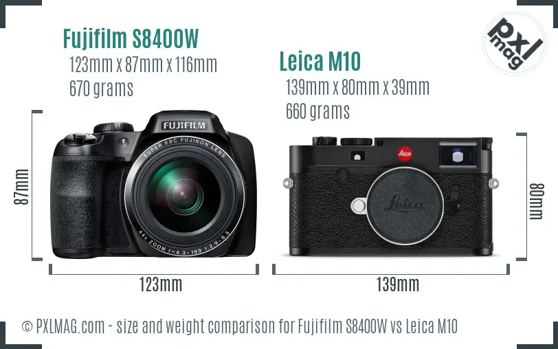 Fujifilm S8400W vs Leica M10 size comparison