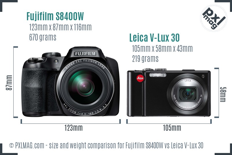 Fujifilm S8400W vs Leica V-Lux 30 size comparison