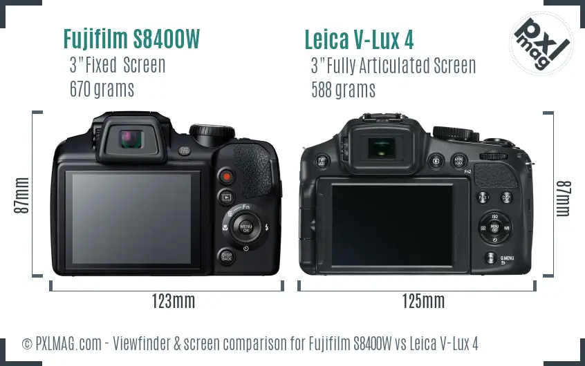 Fujifilm S8400W vs Leica V-Lux 4 Screen and Viewfinder comparison