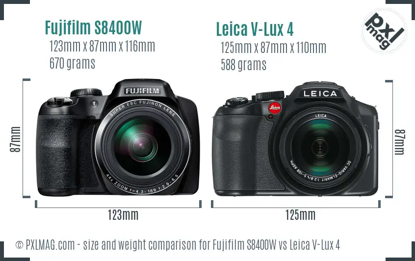 Fujifilm S8400W vs Leica V-Lux 4 size comparison