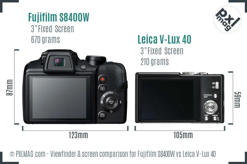 Fujifilm S8400W vs Leica V-Lux 40 Screen and Viewfinder comparison