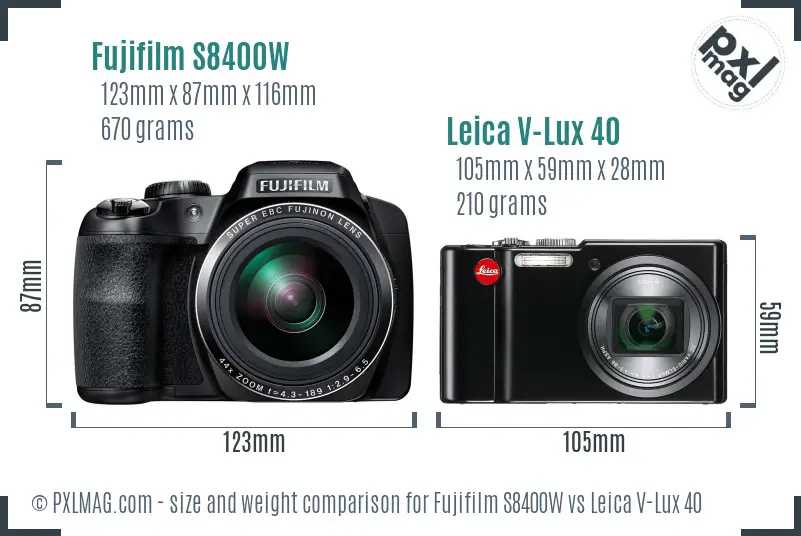 Fujifilm S8400W vs Leica V-Lux 40 size comparison