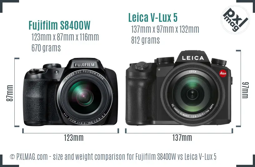 Fujifilm S8400W vs Leica V-Lux 5 size comparison