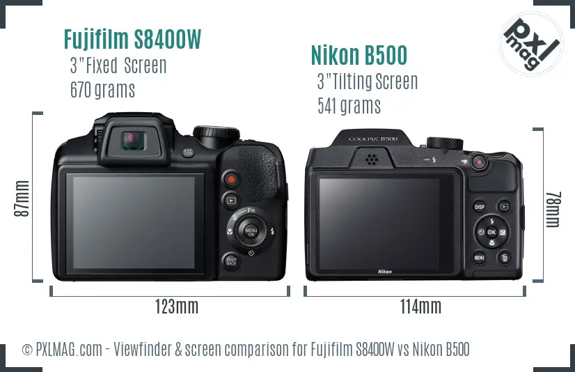 Fujifilm S8400W vs Nikon B500 Screen and Viewfinder comparison