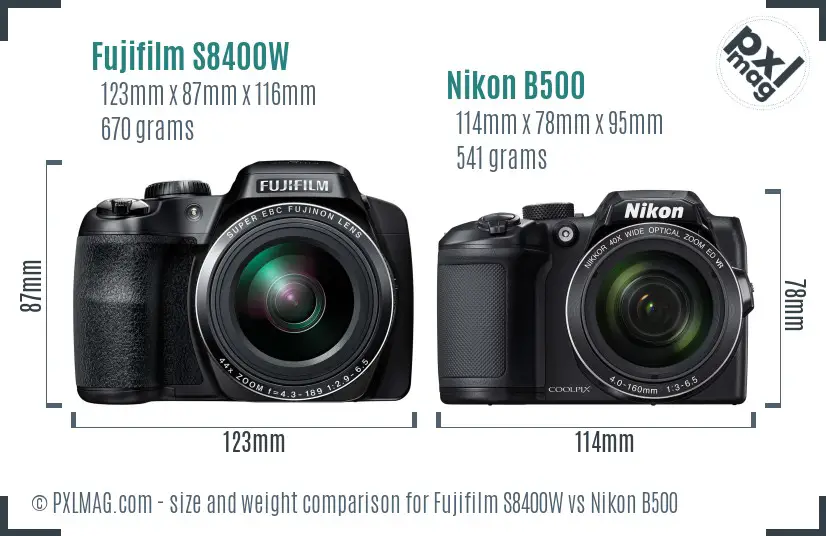 Fujifilm S8400W vs Nikon B500 size comparison