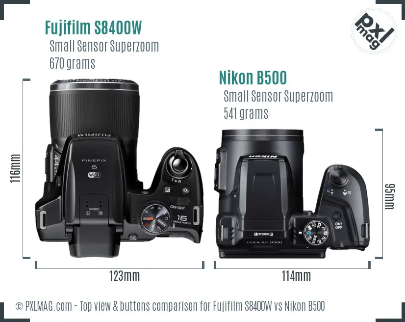 Fujifilm S8400W vs Nikon B500 top view buttons comparison