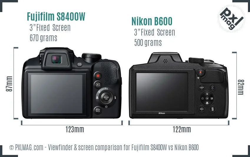 Fujifilm S8400W vs Nikon B600 Screen and Viewfinder comparison