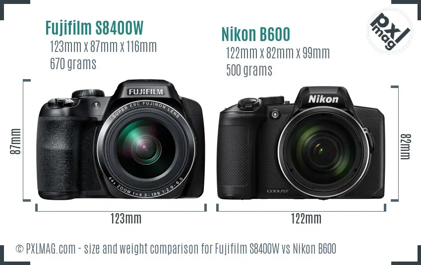 Fujifilm S8400W vs Nikon B600 size comparison