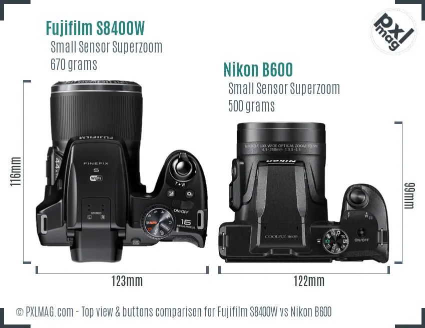 Fujifilm S8400W vs Nikon B600 top view buttons comparison