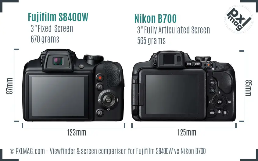 Fujifilm S8400W vs Nikon B700 Screen and Viewfinder comparison