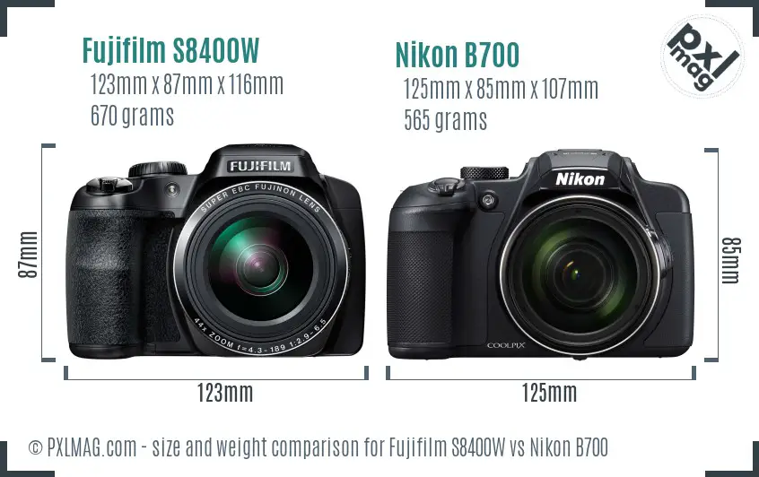 Fujifilm S8400W vs Nikon B700 size comparison