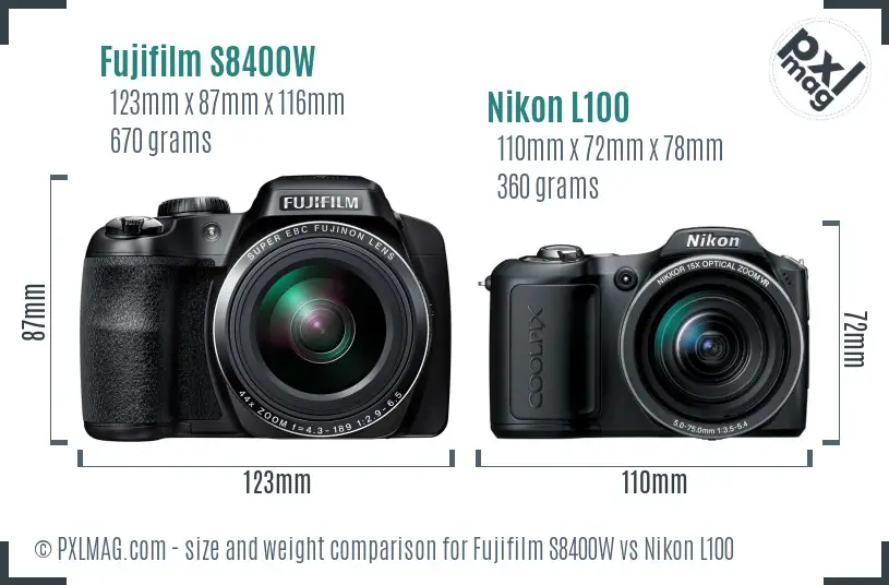 Fujifilm S8400W vs Nikon L100 size comparison Fujifilm S8400W vs Nikon L100 size comparison