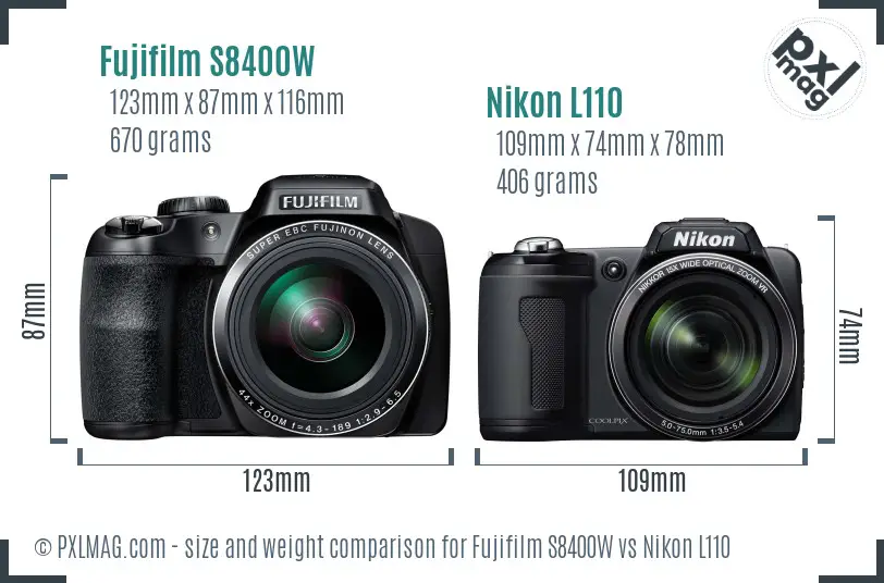 Fujifilm S8400W vs Nikon L110 size comparison Fujifilm S8400W vs Nikon L110 size comparison