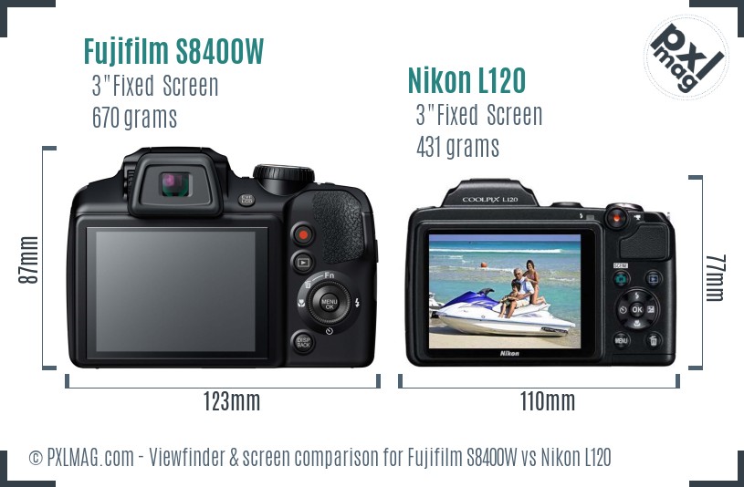 Fujifilm S8400W vs Nikon L120 Screen and Viewfinder comparison