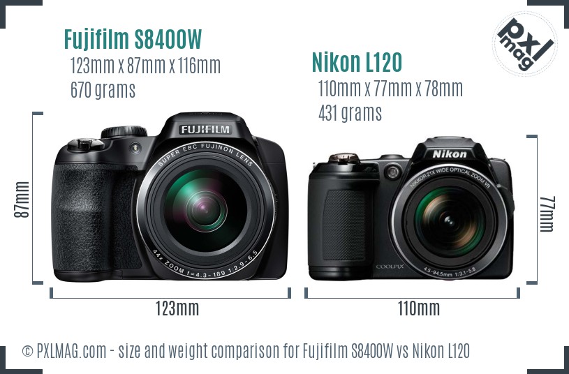 Fujifilm S8400W vs Nikon L120 size comparison