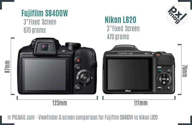 Fujifilm S8400W vs Nikon L820 Screen and Viewfinder comparison