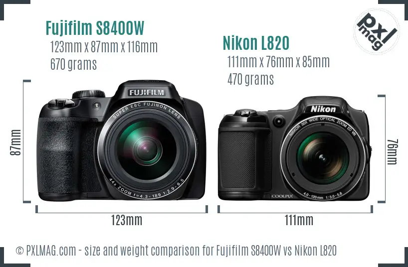 Fujifilm S8400W vs Nikon L820 size comparison