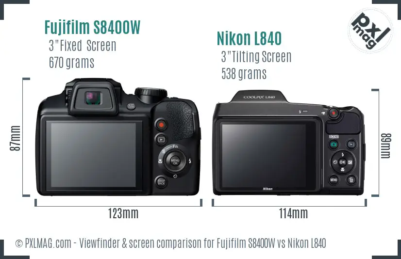 Fujifilm S8400W vs Nikon L840 Screen and Viewfinder comparison