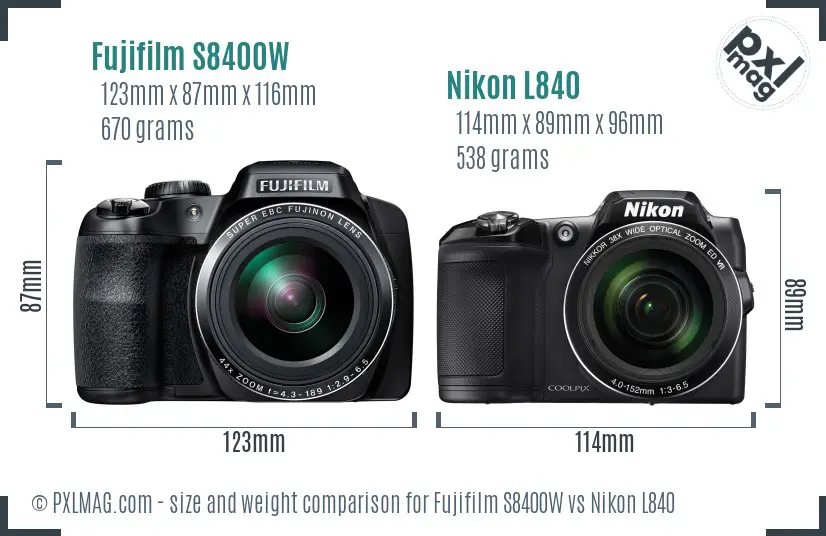 Fujifilm S8400W vs Nikon L840 size comparison