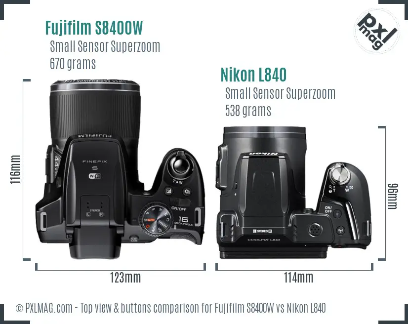 Fujifilm S8400W vs Nikon L840 top view buttons comparison