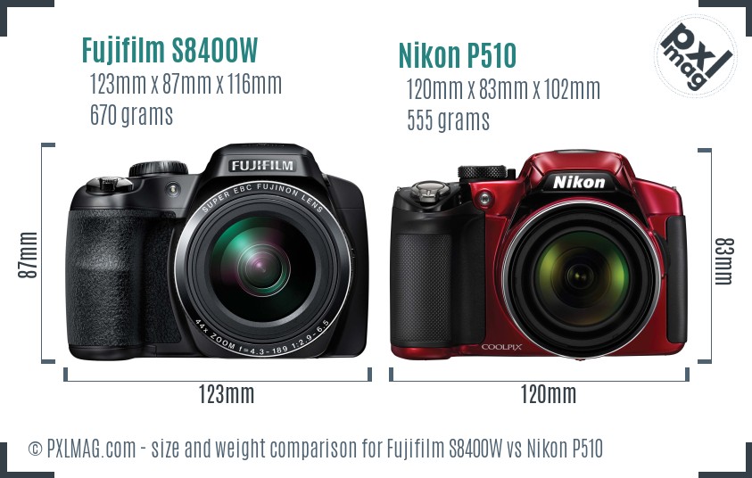 Fujifilm S8400W vs Nikon P510 size comparison