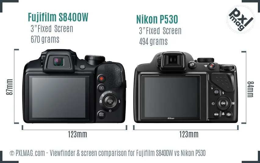 Fujifilm S8400W vs Nikon P530 Screen and Viewfinder comparison