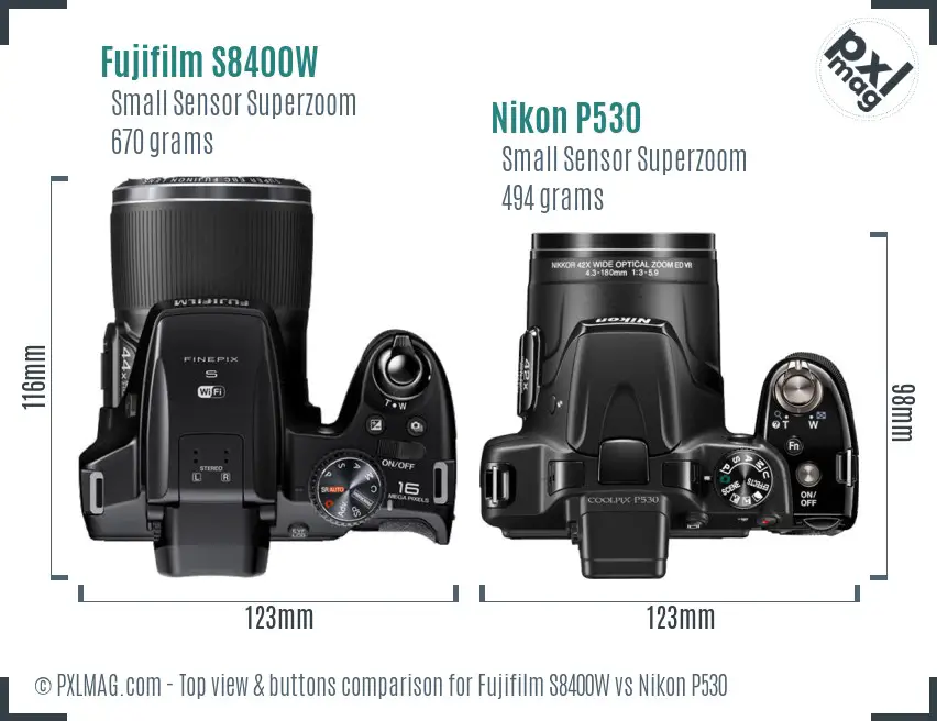 Fujifilm S8400W vs Nikon P530 top view buttons comparison