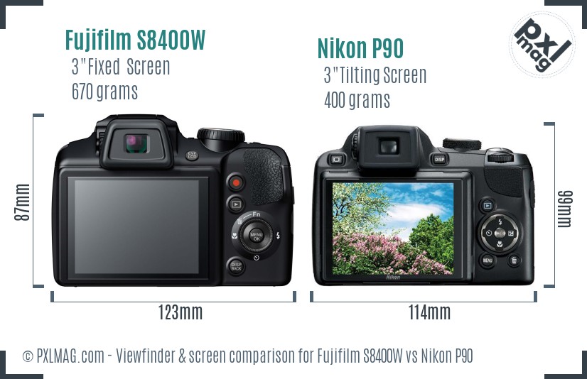 Fujifilm S8400W vs Nikon P90 Screen and Viewfinder comparison