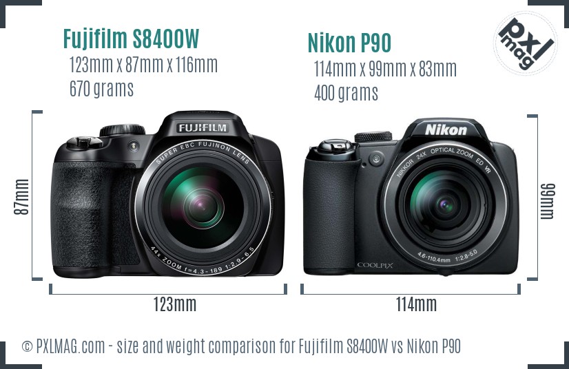 Fujifilm S8400W vs Nikon P90 size comparison