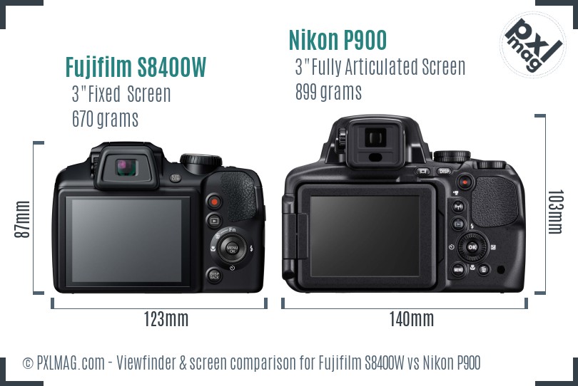 Fujifilm S8400W vs Nikon P900 Screen and Viewfinder comparison