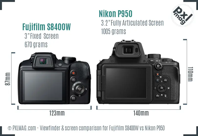 Fujifilm S8400W vs Nikon P950 Screen and Viewfinder comparison