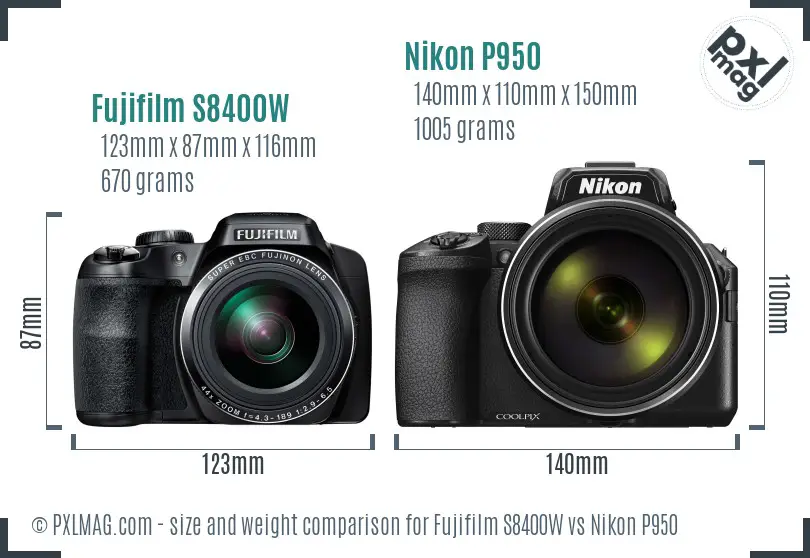 Fujifilm S8400W vs Nikon P950 size comparison