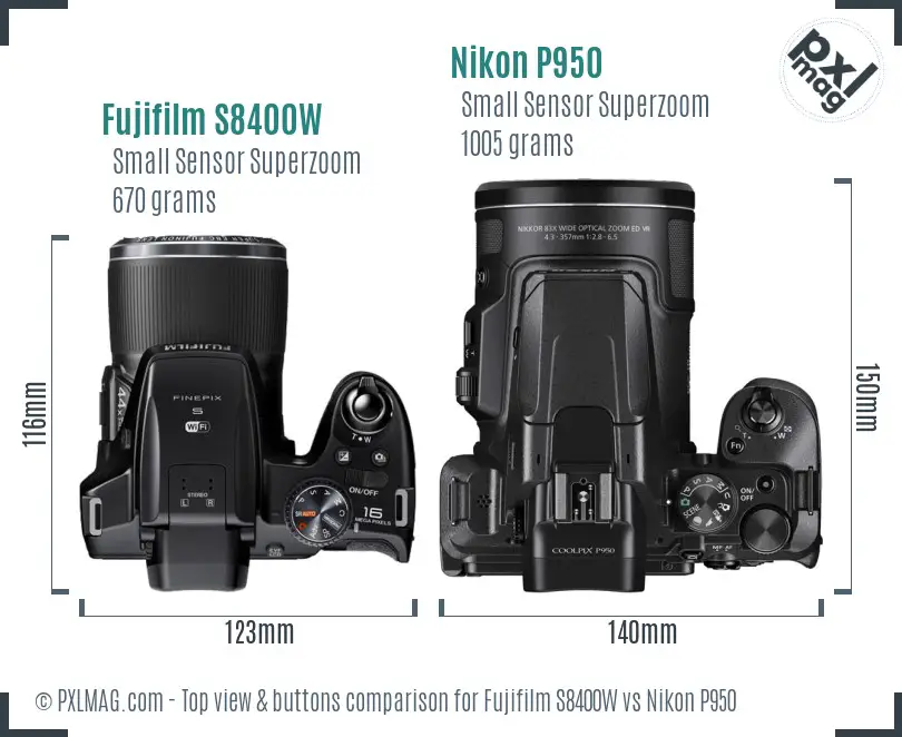 Fujifilm S8400W vs Nikon P950 top view buttons comparison