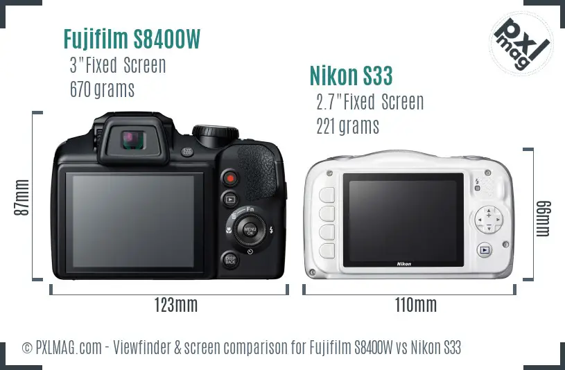 Fujifilm S8400W vs Nikon S33 Screen and Viewfinder comparison