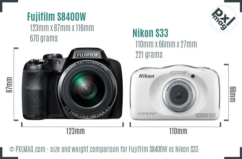 Fujifilm S8400W vs Nikon S33 size comparison