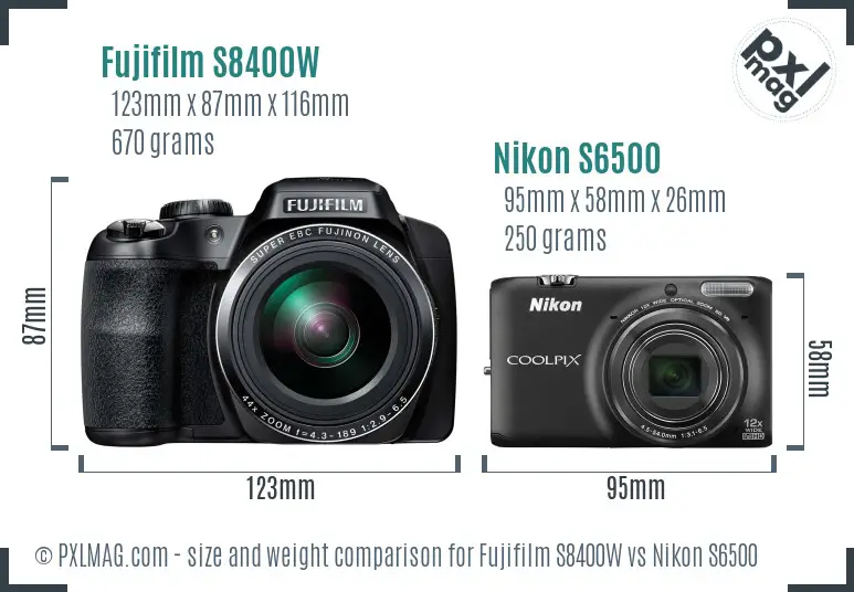 Fujifilm S8400W vs Nikon S6500 size comparison