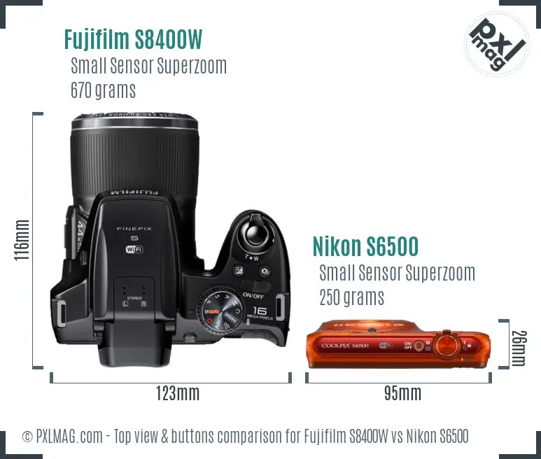 Fujifilm S8400W vs Nikon S6500 top view buttons comparison