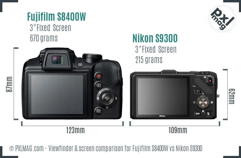 Fujifilm S8400W vs Nikon S9300 Screen and Viewfinder comparison