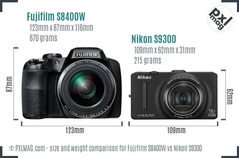 Fujifilm S8400W vs Nikon S9300 size comparison