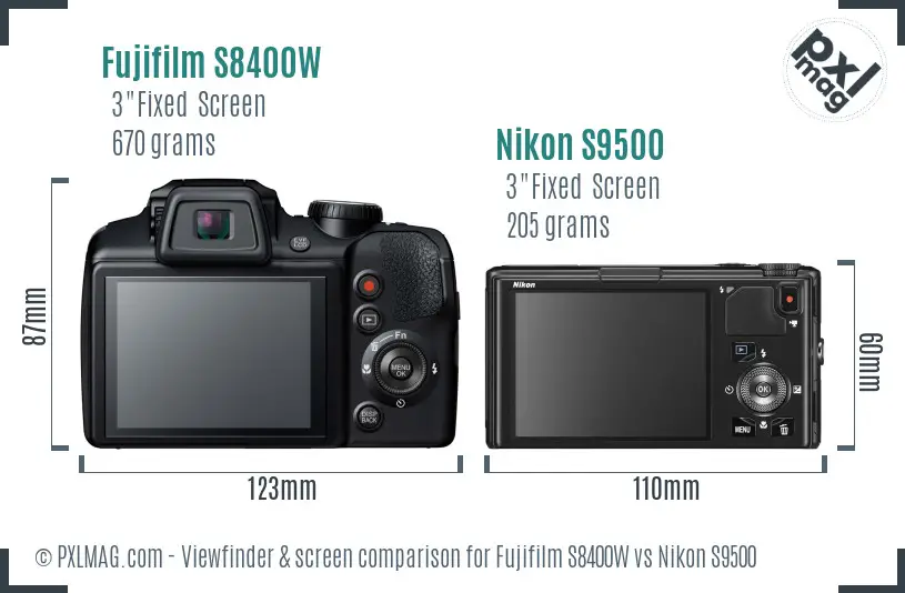 Fujifilm S8400W vs Nikon S9500 Screen and Viewfinder comparison