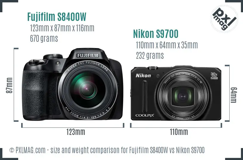 Fujifilm S8400W vs Nikon S9700 size comparison