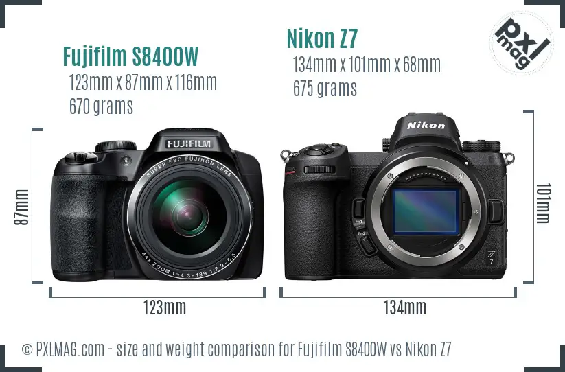Fujifilm S8400W vs Nikon Z7 size comparison