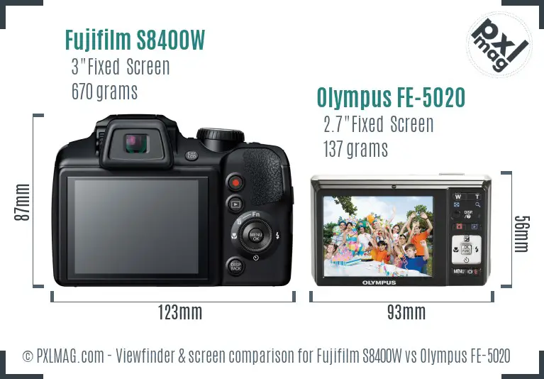 Fujifilm S8400W vs Olympus FE-5020 Screen and Viewfinder comparison