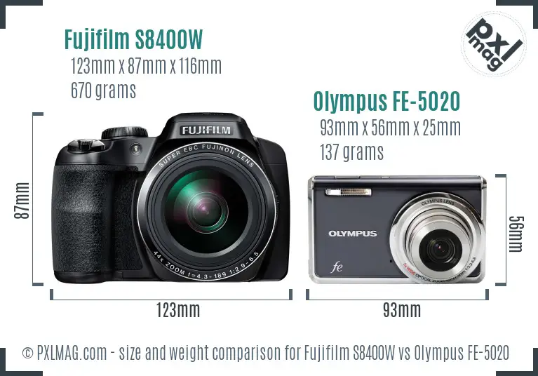 Fujifilm S8400W vs Olympus FE-5020 size comparison