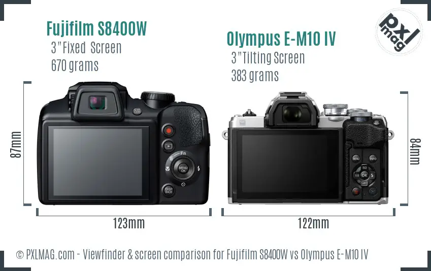 Fujifilm S8400W vs Olympus E-M10 IV Screen and Viewfinder comparison