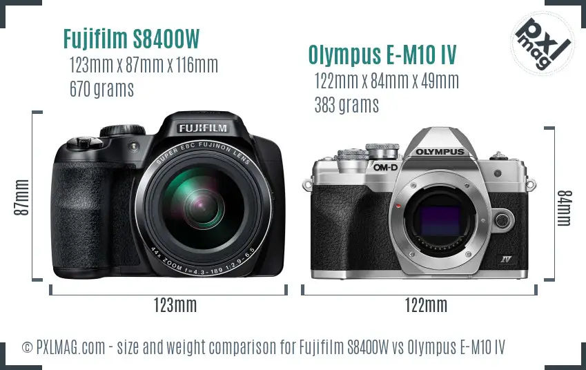 Fujifilm S8400W vs Olympus E-M10 IV size comparison
